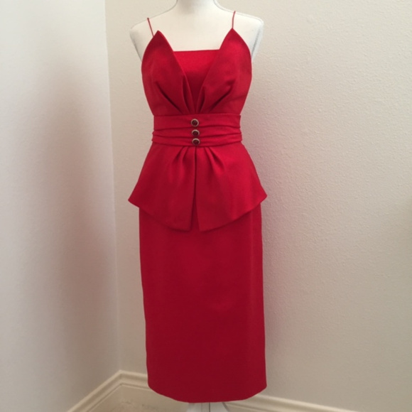 Gorgeous Vintage 80’s Red Satin Cocktail Dress - Picture 1 of 5